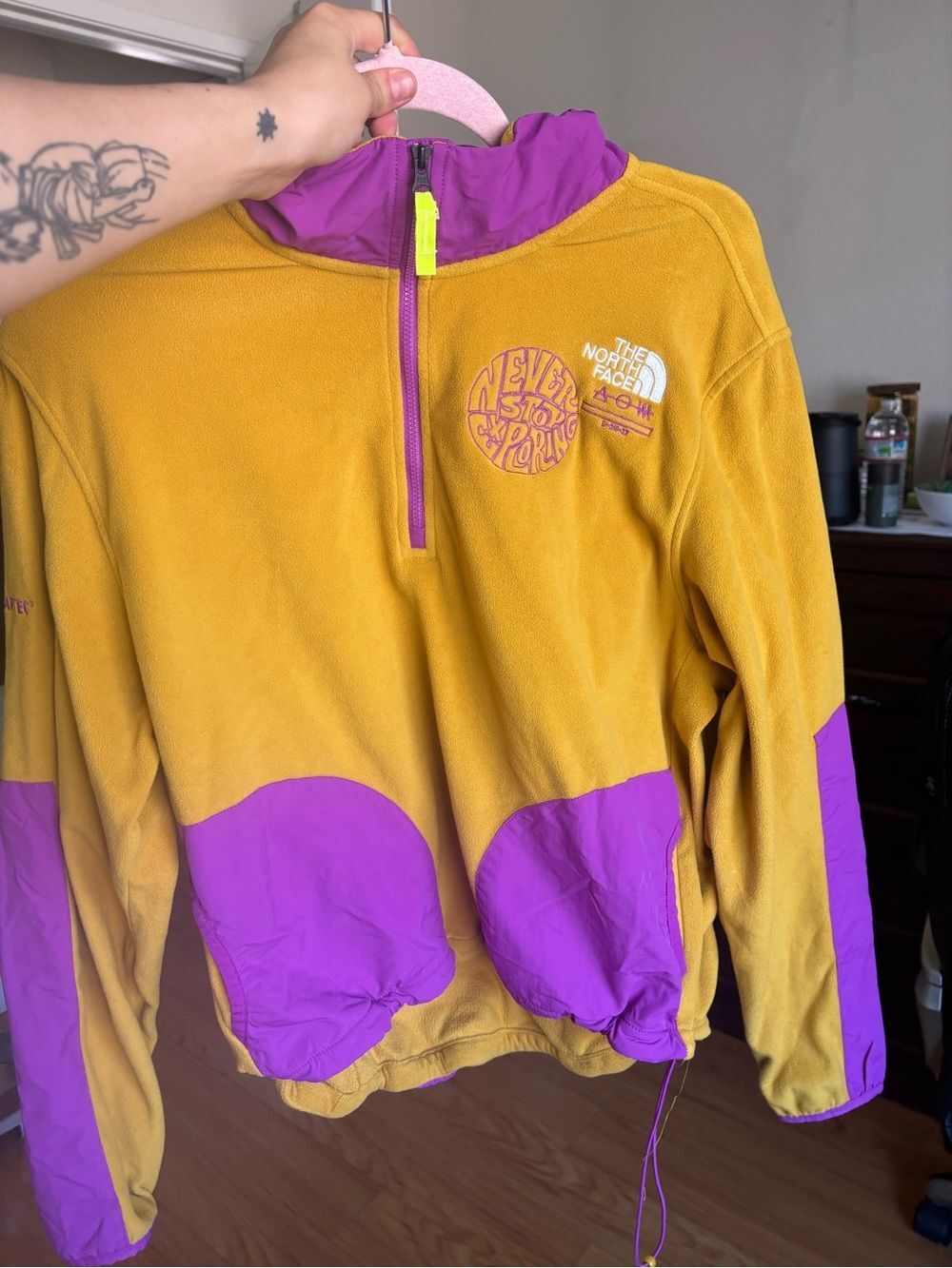 The North Face Yellow and Purple Colorblock Half-Zip Pullover